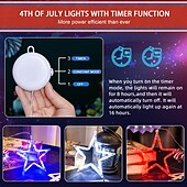 cheap Decorative Lights-3 Pcs Patriotic Hanging Lights July 4th Independence Day Red, White, Blue Pentagram Suction Cup Window Light AAA Battery Box Party Patriotic Atmosphere Decorative Light American Flag