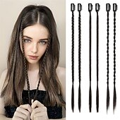 abordables Clip dans les extensions-Lot de 6 extensions de cheveux tressés à clips pour femmes, postiches synthétiques tressés à clips de 14 pouces pour une soirée costumée quotidienne, blond moyen avec des reflets pâles