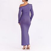 preiswerte Einfaches Kleid-Damen Langes Kleid Maxikleid Abschlussballkleid Partykleid Mode Party Besonderer Anlass Abendgesellschaft Normale Passform Einfach Langarm Kalter Schulter-Ausschnitt Schwarz Purpur Braun Herbst