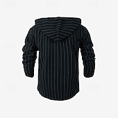 cheap Cotton Linen Shirt-Men&#039;s Shirt Linen Shirt Casual Shirt Button Up Shirt Cotton Shirt Stripe Vacation Hawaiian Black White Navy Blue Khaki Long Sleeve Hooded Spring Fall Clothing Apparel Drawstring