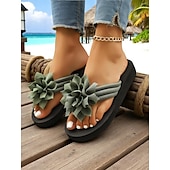 olcso Nyári szandálok-női bézs virágmintás flip-flop papucs párnázott talppal, hétköznapi strandszandál nyári vakációhoz és medence melletti kikapcsolódáshoz