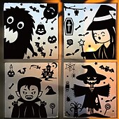 levne Halloween samolepky-6 listů halloweenských samolepek na okna, dekorace s oboustrannými obtisky, dýňová kostra, statické samolepky na sklo, výlohy a halloweenské párty potřeby.