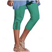 baratos Leggings lisas-Mulheres Calças Capri Leggings Moda Casual Comprimento da panturrilha Cintura Média Tecido Cintura elástica Confortável Respirabilidade Com Stretch Férias Rua Roupa Diária Amarelo Claro Vinho