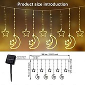 abordables Guirlandes solaires-Guirlande lumineuse décorative à LED, solaire, lune, étoile, rideau lumineux d&#039;extérieur étanche, 8 modes de suspension, barre lumineuse à glace, 1 pièce