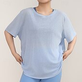 tanie Topy do jogi-Damskie Koszulki sportowe góra do pilatesu Top sportowy Przyjazny dla skóry Měkkost Oddychający Pusty Krótki rękaw Sport Jednokolorowe Top Dla Siłownia Pilates Zumba Luźna Odzież sportowa