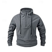 economico felpe in pile-Per uomo Felpa con cappuccio e zip Felpa con cappuccio Felpa con zip Felpa con cappuccio in pile Nero Verde militare Grigio Con Cappuccio Semplice Con zip Tasca Frontale Zip a un quarto Sport