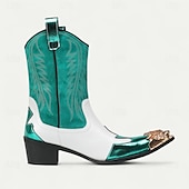 ieftine Cizme din piele premium-Botine cowboy pentru bărbați roșii și albe – Design cu contrast îndrăzneț cusături clasice cu vârf auriu încălțăminte statement pentru evenimente în aer liber și petreceri tematice