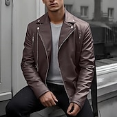 preiswerte Lederjacken-Herren Kunstlederjacke Bikerjacke Motorradjacke Urlaub Täglich Winddicht Warm Tasche Herbst Winter Einfach Mode Klassisch Revers Regulär Schwarz Wein Königliches Blau Braun Jacken