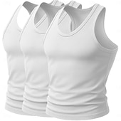 baratos Tops de ginásio-Homens Malha Íntima Camiseta Interior camisa sem manga camisa muscular Sem Manga Decote em U Profundo Scoop pescoço Decote em U Verão Côr Sólida Pit Strip Moda Designer Esportivo 3 Peças Estriado Puro