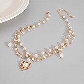 billige Halskjeder-Anheng Halskjede Imitert Perle Rhinstener Dame Elegant Mote Kunstnerisk Multi Layer Hjerte Bryllup Dråper Halskjeder Til Bryllup Fest Daglig