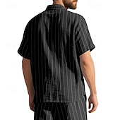 economico Casual da lavoro-Per uomo Camicia Camicia di lino Camicia casual Camicia con Bottoni Camicia di cotone A righe Vacanza Streetwear Nero Bianco Blu marino Cachi Manica Corta Collo ripiegato Estate Abbigliamento