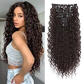 economico Clip nelle estensioni-Extension per capelli con clip da 9 pezzi, 22 pollici, extension per capelli ricci, lunghe e morbide, sintetiche, per donne