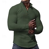 economico Felpe di base-Per uomo Felpa a nido d&#039;ape Felpa con cappuccio e zip Felpa con zip Rosso bordeaux Nero Bianco Verde militare Cachi Colletto Mao Semplice Con zip Zip a un quarto Testurizzato Sport &amp; Outdoor Casuale