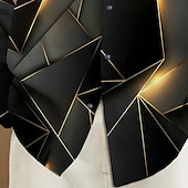 billiga Geometriska mönster-Herr Geometrisk Färgblock 3D Print Skjorta Knapp upp skjorta Långärmad Mode Casual Semester Dagligen Streetwear Vår Höst Nedvikt 3D-utskrift krage skjortor Främre en ficka Svart