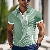 cheap Men&#039;s Geometric Polo-Men&#039;s Geometic Line Zip Polo Shirts Short Sleeve Polo Shirts Collared Shirts Business Casual Outdoor Athleisure 3D Print Summer Black Blue Green