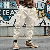 abordables Pantalons Cargo-Homme Pantalons Cargo Pantalon Jogger Pantalons Cordon de serrage Taille Élastique Multi-poches Uni Portable Extérieur Quotidien Camping &amp; Randonnée Mode Classique Noir Blanche