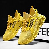 billige Sneakers til herrer-gule herresneakers med flammedesign, lett, pustende overdel, komfortabel passform for løping, trening og hverdagsbruk