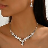cheap Jewelry Sets-Bridal Jewelry Sets Two-piece Suit Zircon 1 Necklace Earrings Women&#039;s Elegant Vintage Personalized Lovely Classic Leaf Love Jewelry Set For Wedding Birthday Gift