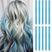 baratos Clip nas extensões-Extensões de cabelo coloridas com clipe - 10 peças de cabelo loiro bege com mechas, apliques sintéticos lisos com clipe para mulheres de 22 polegadas