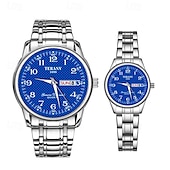 abordables Relojes de Cuarzo-Este es un elegante reloj para parejas con dos diales digitales redondos y correas de acero inoxidable con una pantalla de fecha luminosa resistente al agua ipx7 de lunes a domingo. Es un regalo ideal