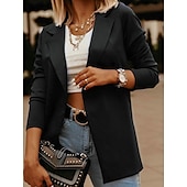 abordables Blazers et Costumes-Femmes Veste Décontractée Confortable Respirant Coupe ajustée Occasionnel Uni Vacances Travail Rue Occasionnel Ouvert devant Régulier Col Rabattu Coupe régulière manche longue Vêtements d&#039;extérieur