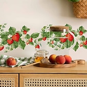 Χαμηλού Κόστους Αυτοκόλλητα Τοίχου-αυτοκόλλητο τοίχου με φρέσκια φράουλα και λουλουδάτο αμπέλι, αυτοκόλλητο διακοσμητικό τοίχου για διακόσμηση φόντου σαλονιού, κουζίνας και υπνοδωματίου