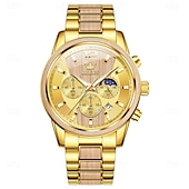 economico Orologi al quarzo-OLEVS 3645 orologio da uomo, orologio al quarzo originale di alta marca, cronografo multifunzionale in legno massello, orologio con fasi lunari