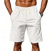 voordelige Klassiek-Voor heren Korte broek Linnen korte broek Zomer korte broeken Strandshorts Trekkoord Zak Elastische taille Gestreept Comfort Ademend Korte Strand Vakantie Feestdagen Hawaii Boho Zwart Marineblauw