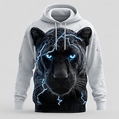 baratos roupas de capuz masculinas estampadas-Homens Leopardo 3D Moletons Moletom Casacos Moletom com capuz Gola Redonda Legal Impressão 3D Bandagem Streetwear Amarelo Azul Com Cordão Arte Gráfica Outono Inverno Designer