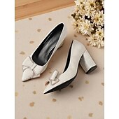 זול Block Heels-נעלי עקב שחורות זמש לנשים, נעלי ערב מחודדות עם פפיון אבני חן, אלגנטיות ונוחות לדייטים קז&#039;ואל ולתלבושות יומיומיות
