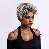 baratos Perucas Sintéticas sem Touca-Perucas sintéticas Encaracolado Afro Prumo Com Franjas Fabrico à Máquina Peruca 10 polegadas A1 Cabelo Sintético Mulheres Clássico Confortável Cores Gradiente Multi Cores