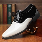 economico Formale-scarpe oxford da uomo in vernice bianca e nera – classiche scarpe formali con lacci per matrimoni, serate di gala ed eventi serali