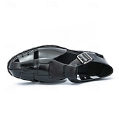 billige Kjole sandaler-Gull- og svarte metalliske sandaler for menn – stilige gladiatorsandaler med moderne spennedesign, perfekte for uformelle utendørsarrangementer