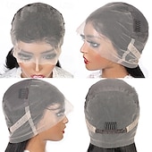 baratos Perucas de Renda Completa de Cabelo Humano-Peruca de cabelo humano liso com renda frontal completa, densidade de 150%, para mulheres.