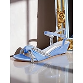 baratos cocktail-sandálias femininas de cetim verde com salto anabela - sapatos sociais com nó de strass e tira no tornozelo para banquetes e coquetéis elegantes