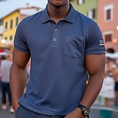 Men's Polo Shirts Golf Shirt Casual Sports Classic Short Sleeve Fashion Cool Color Block Buttons Plain Summer Spring &  Fall Regular Fit Navy Blue Polo Shirts4