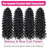 baratos Cabelo de crochê-Pacotes de 8 pacotes de cabelo de crochê com ondas oceânicas, cabelo de crochê pré-enrolado, extensão de cabelo longo e profundo, trança sintética para mulheres, cabelo preto natural de 18 polegadas