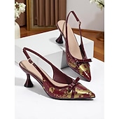 olcso 1950-es évek-női vintage 1950-es évekbeli hegyes orrú, masnival és kígyómintával díszített, slingback magassarkú cipők – elegáns retró magassarkúk bulikra és esti eseményekre