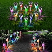 baratos Luzes e lanternas de caminho-10/20 peças de luzes solares LED para áreas externas, luzes de aço inoxidável com interruptor automático de mudança de cor, adequadas para jardim, entrada de garagem, gramado, natal, dia das bruxas,