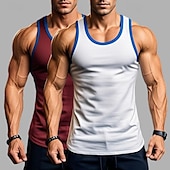 preiswerte Fitness Tank-Tops-2 Stück Herren Tanktop Weste Unterhemd Ärmellos Shirt Ärmellos Rundhals Sommer Einfarbig Einfarbig Athletisch Farbblock 2er Pack Street Casual Sport Blau Blau Armee Grün Grau Top Tee