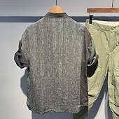 preiswerte Heim-Herren Hemd Leinenhemd Popover-Hemd Freizeithemd Baumwollhemd Farbblock Urlaub Straße Aprikose Grau Kurzarm Umlegekragen Sommer Bekleidung Patchwork