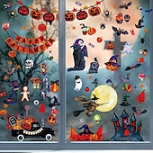 preiswerte Halloween Aufkleber-9 Bögen Halloween-Fensteraufkleber, doppelseitig, Sensenmann, Hexe, Fledermaus, Spinnennetz-Silhouette, statische Aufkleber für Glas, Fenster, Wand, Party-Dekor