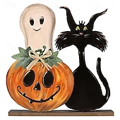 voordelige Halloween Hangende en Tafelversieringen-Halloween houten tafeldecoraties, rustieke pompoen- en spookachtige decoraties op dienbladen, Halloween houten borden voor binnen voor op tafel in de woonkamer op een boerderij