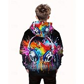 billiga Pojkens 3D Vision &amp; Geometri-Pojkar 3D Grafisk Huvtröja Långärmad Vår Höst Mode Streetwear Barn 4-12 år Huva Utomhus Ledigt Dagligen Normal