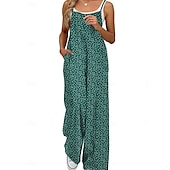 olcso nyaralás jumpsuit-Női Szabályos Jumpsuitek Aktív Virágos Ujjatlan Széles lábszár Kerek Zseb Magas derék Vakáció Napi Normál Sárga Arcpír rózsaszín Katonai zöld Nyár