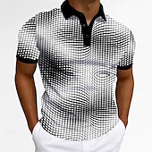 halpa Miesten geometrinen poolo-Miesten 3D Print Geometrinen Polo Lyhythihainen Pikeepaita Rento arki Moderni Katutyyli Urheilu ja ulkoilu Urheilu- ja treenivaatteet Rento / arki Napit 3D-tulostus Kesä Punarinnan munan sininen
