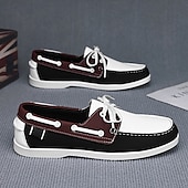 economico Casuale-scarpe da barca da uomo bicolore nere e bianche con design classico allacciato, comode ed eleganti, ideali per gite in spiaggia, abbigliamento casual ed eventi estivi