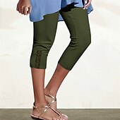 baratos Leggings lisas-Mulheres Calças Capri Leggings Moda Casual Comprimento da panturrilha Cintura Média Tecido Cintura elástica Confortável Respirabilidade Com Stretch Férias Rua Roupa Diária Amarelo Claro Vinho