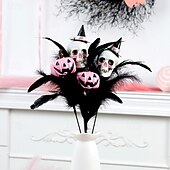 お買い得  ハロウィンのリースとフラワー装飾-ハロウィンの造花ブーケ1束、羽根、カボチャ、頭蓋骨のピック付き、パーティーや家の装飾用の恐ろしい造花