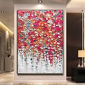 cheap Floral/Botanical Paintings-Mintura Handmade 3D Abstract Red Flower Oil Paintings On Canvas Modern Wall Art Room Decoration Texture Picture For Home Decor Rolled Frameless Unstretched Painting